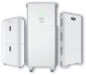 showroom afbeelding van 3 bliq thuisbatterijen